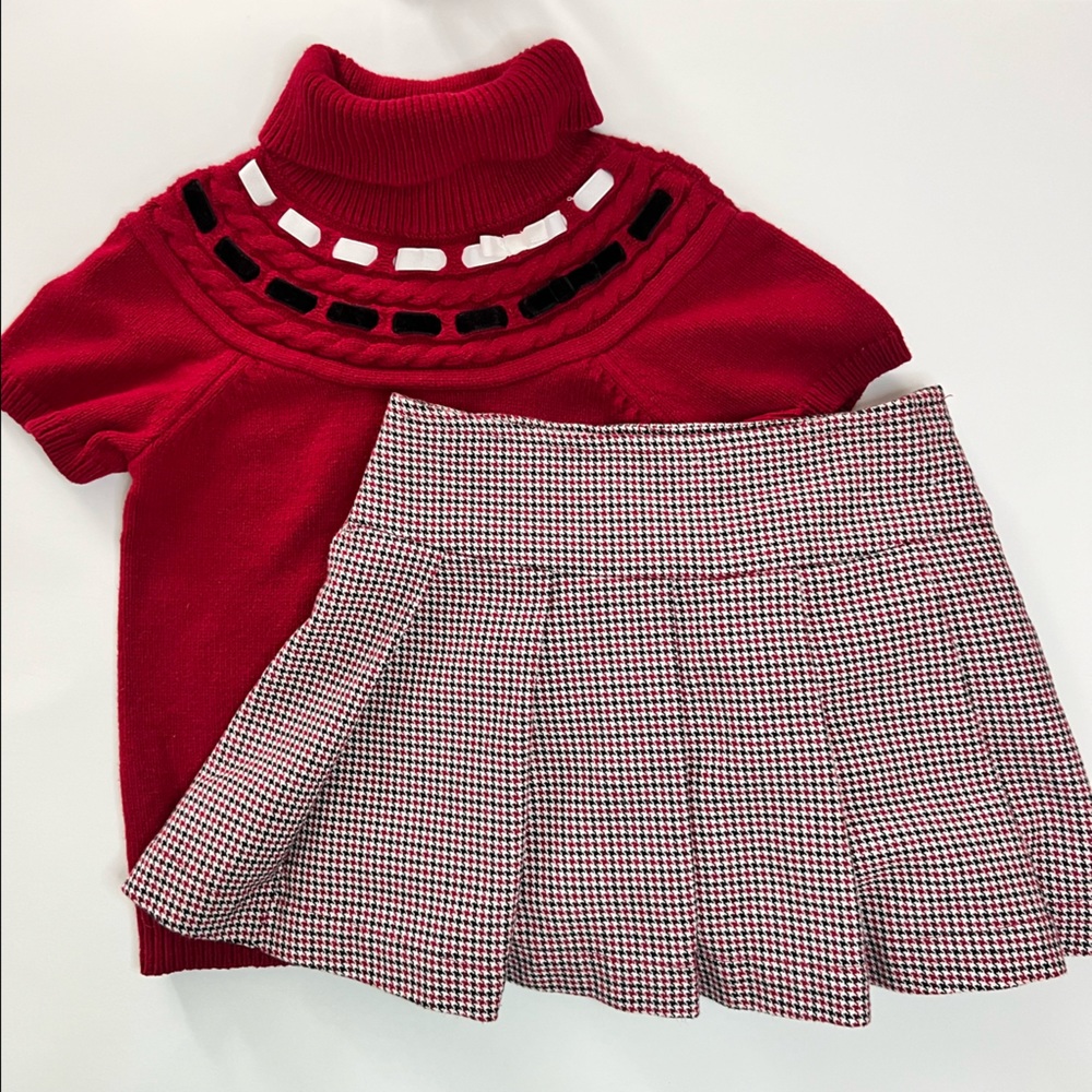 Gymboree turtleneck sweater & skort set houndstooth red & black size 5 / 6